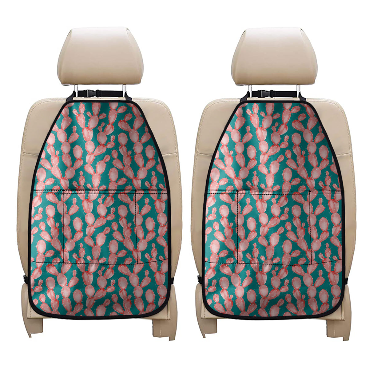 Pink Cactus Pattern Print Car Seat Organizers