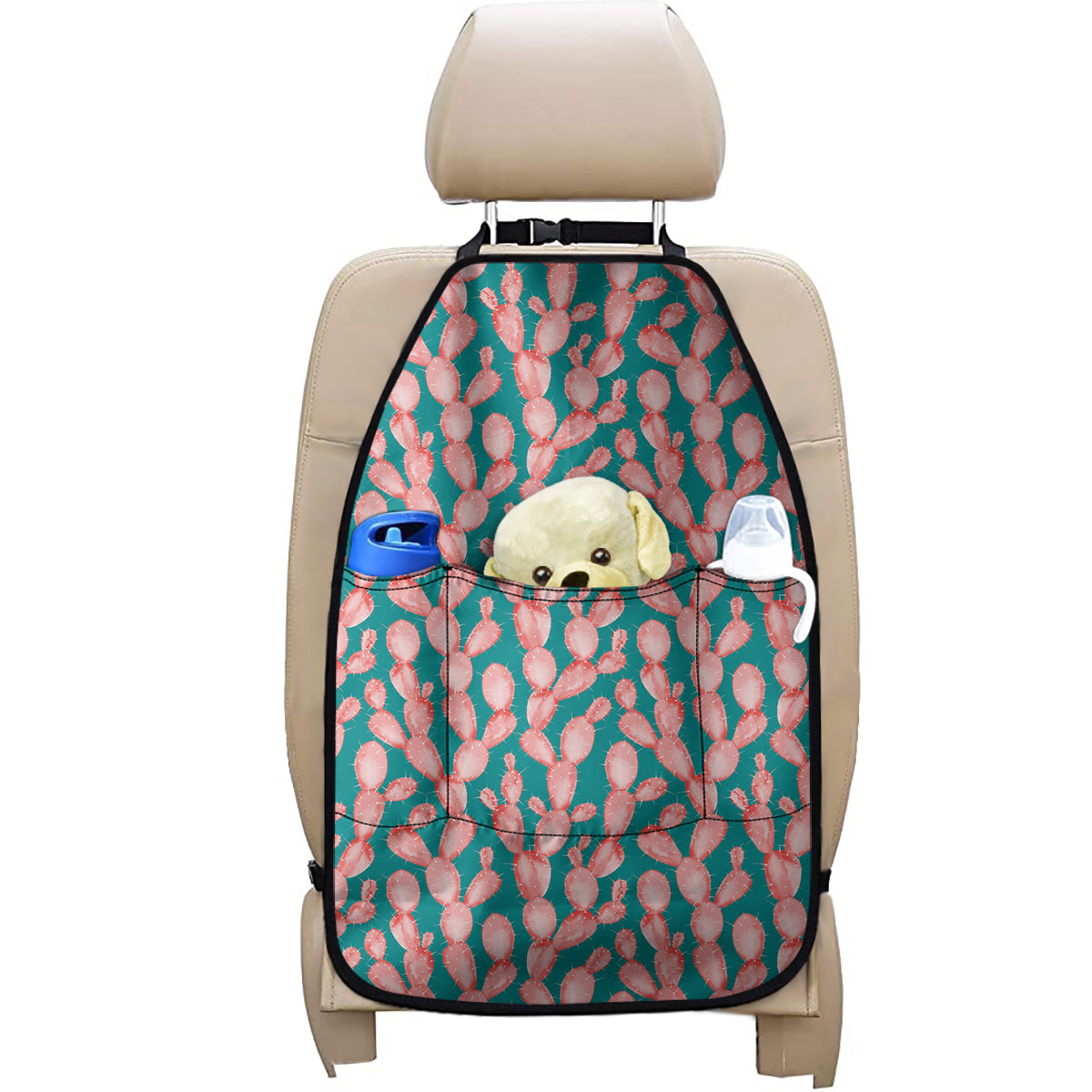 Pink Cactus Pattern Print Car Seat Organizers