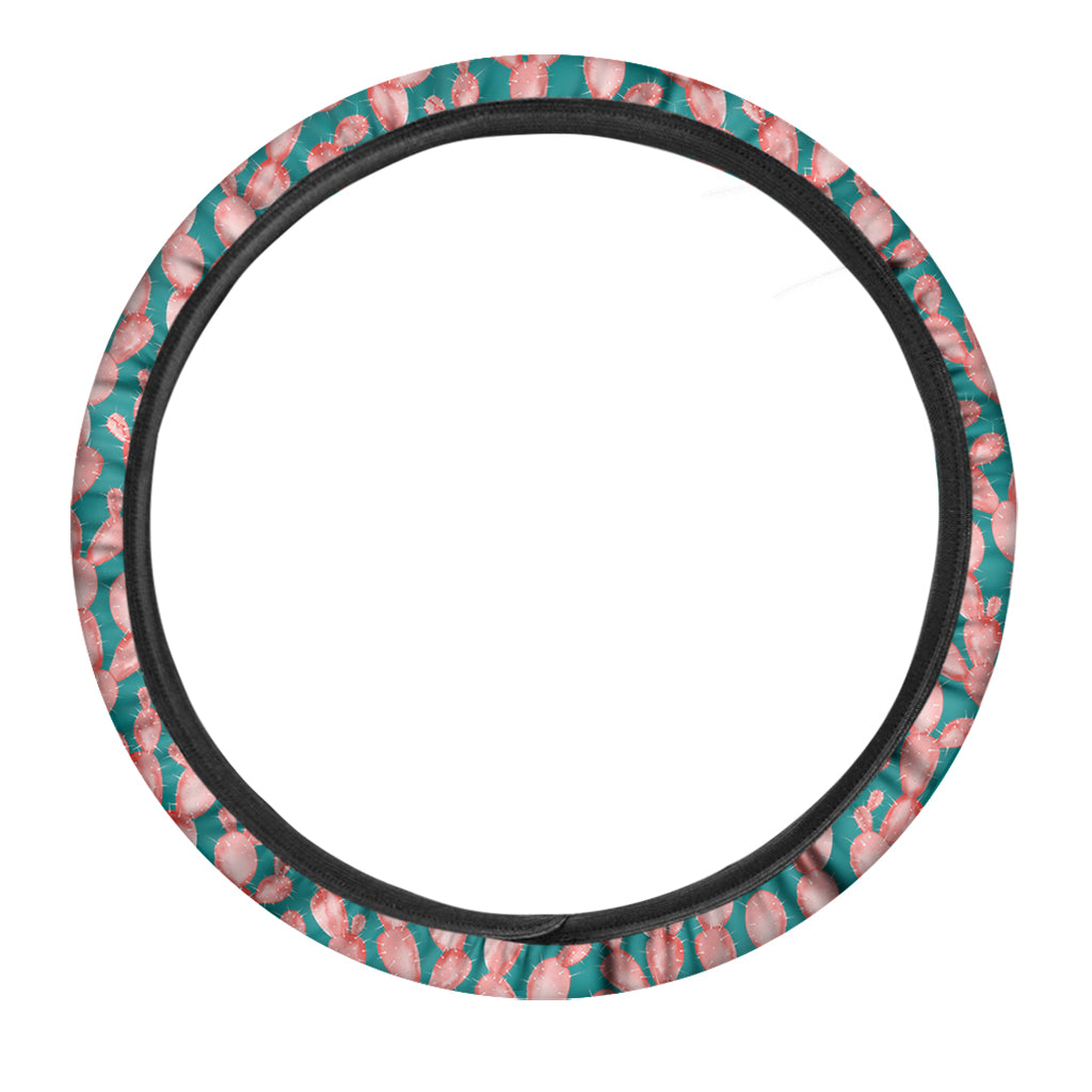 Pink Cactus Pattern Print Car Steering Wheel Cover