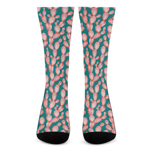 Pink Cactus Pattern Print Crew Socks