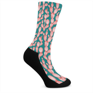 Pink Cactus Pattern Print Crew Socks