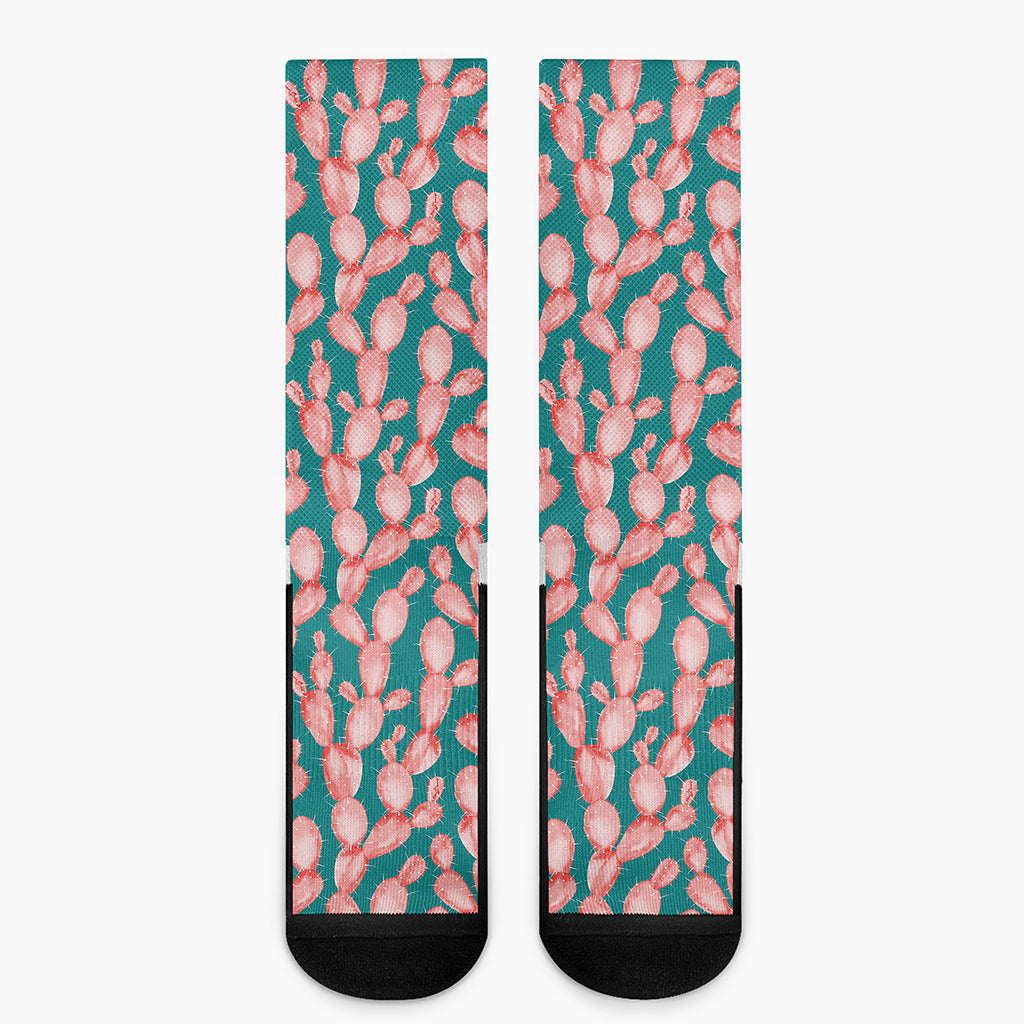 Pink Cactus Pattern Print Crew Socks