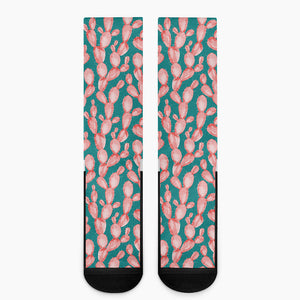 Pink Cactus Pattern Print Crew Socks