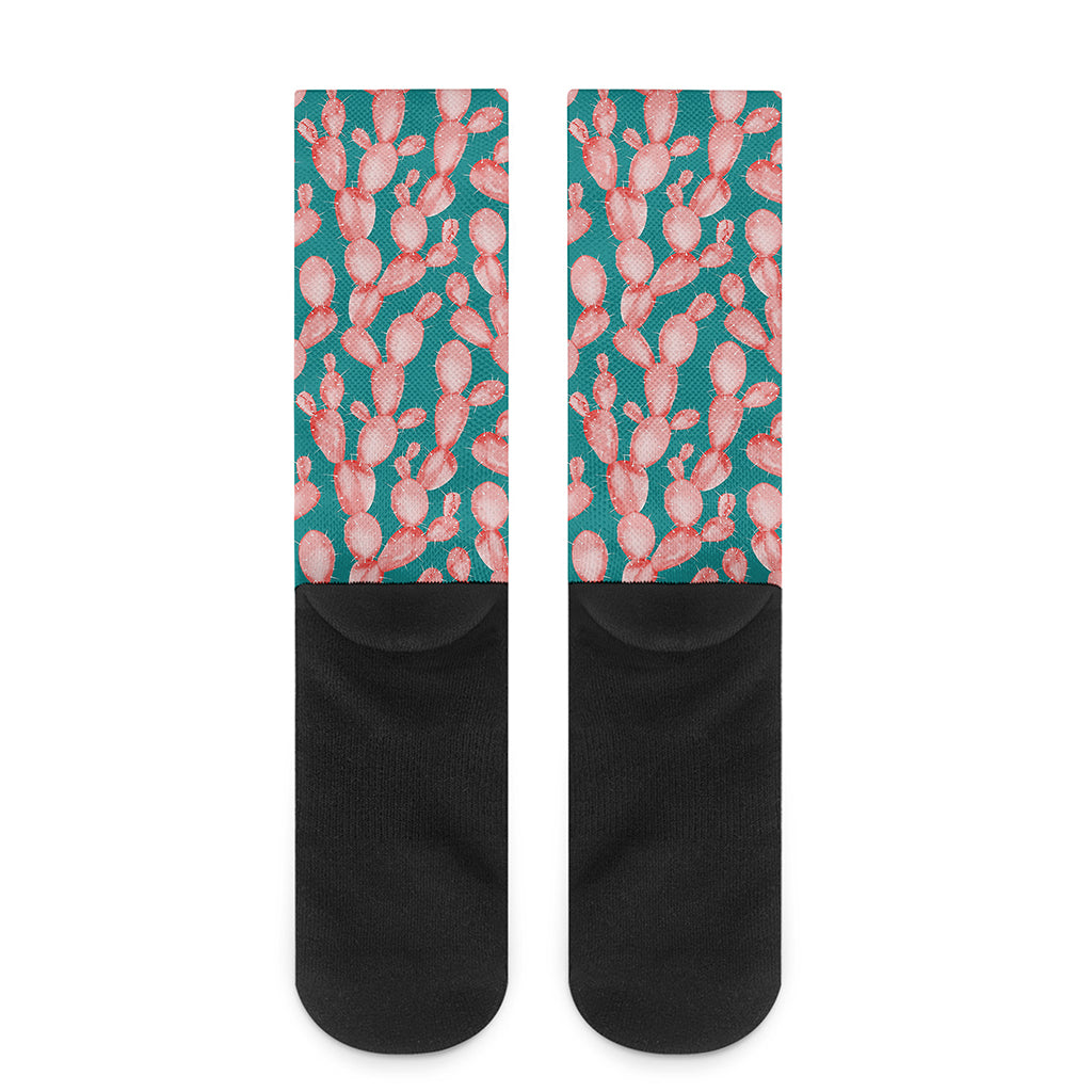 Pink Cactus Pattern Print Crew Socks