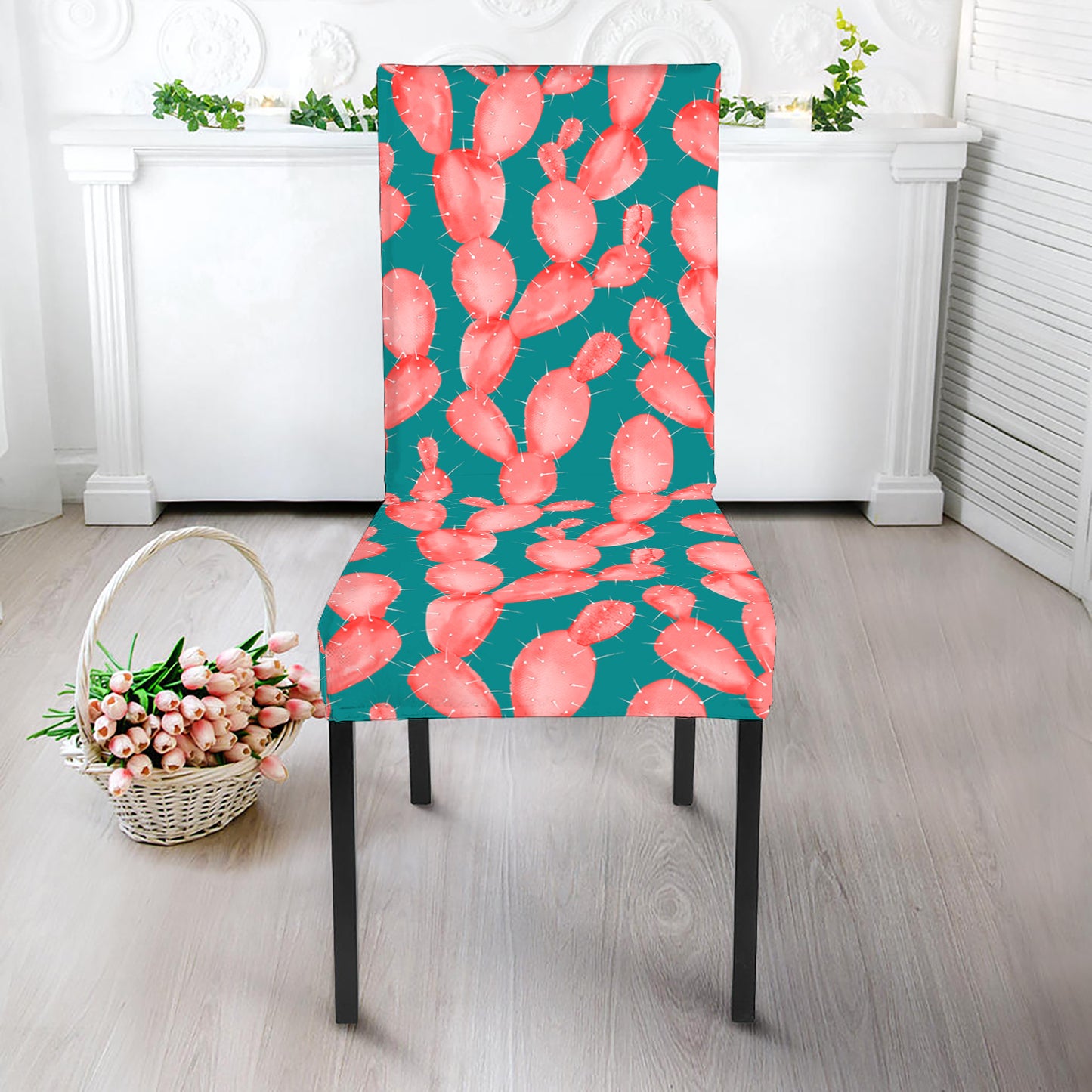 Pink Cactus Pattern Print Dining Chair Slipcover