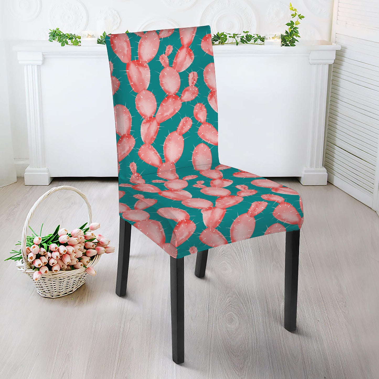 Pink Cactus Pattern Print Dining Chair Slipcover