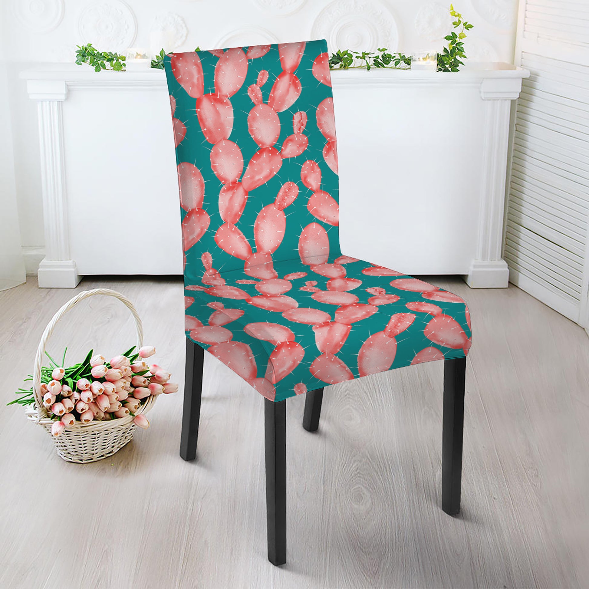 Pink Cactus Pattern Print Dining Chair Slipcover