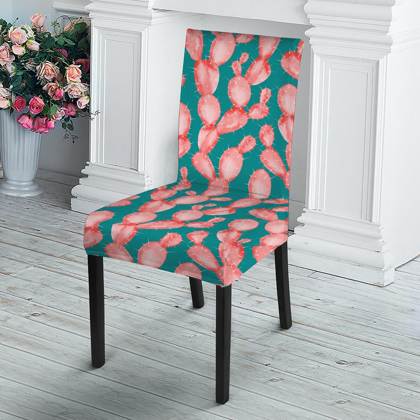 Pink Cactus Pattern Print Dining Chair Slipcover