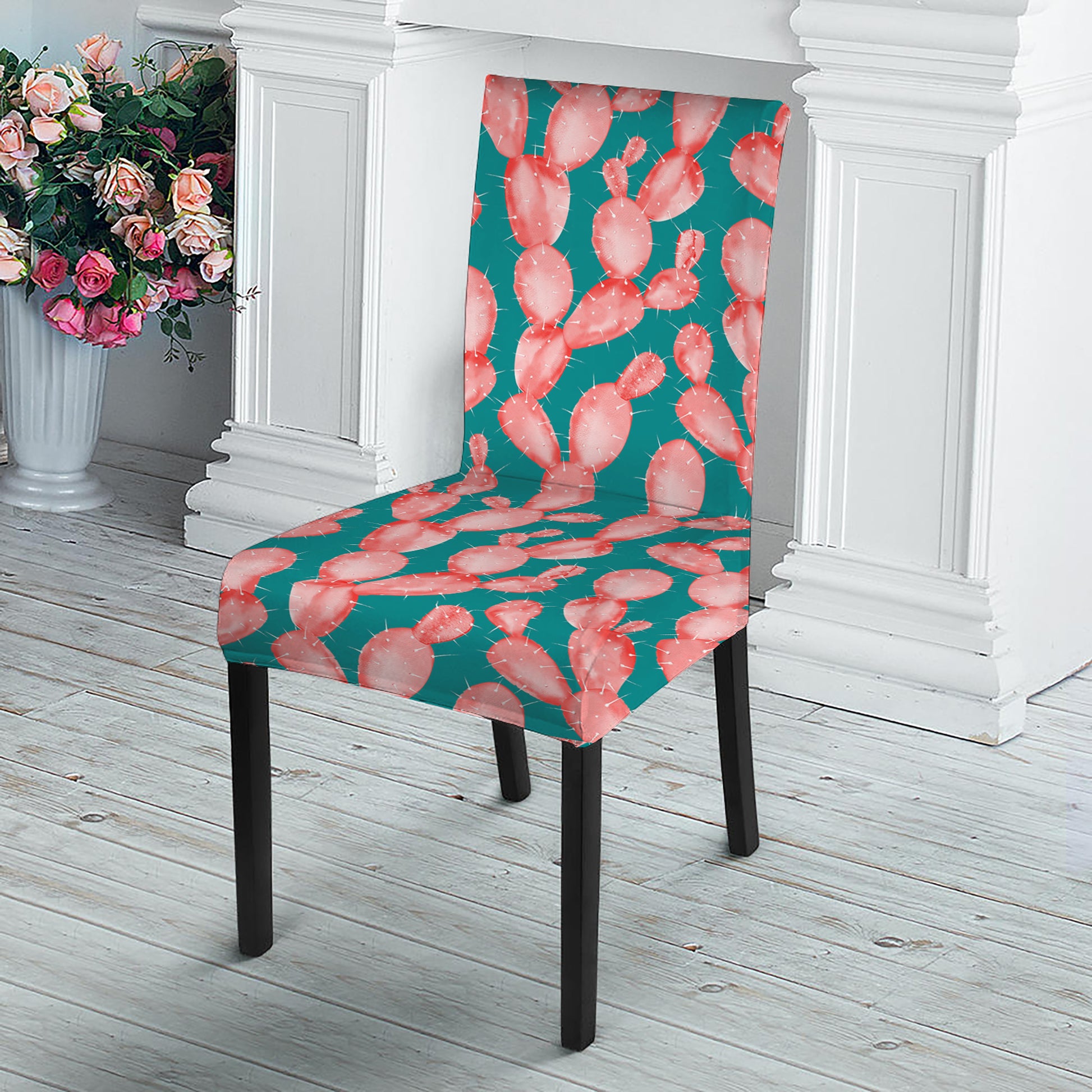 Pink Cactus Pattern Print Dining Chair Slipcover