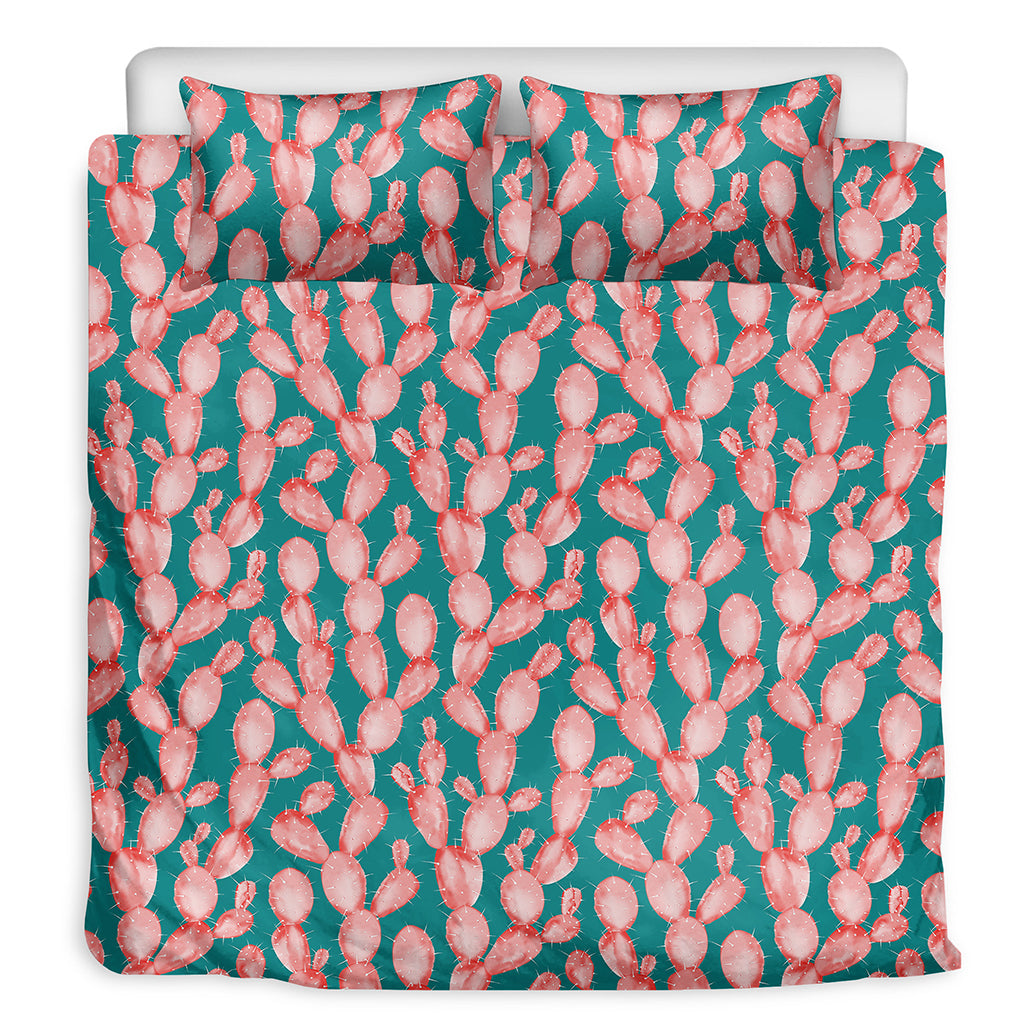 Pink Cactus Pattern Print Duvet Cover Bedding Set