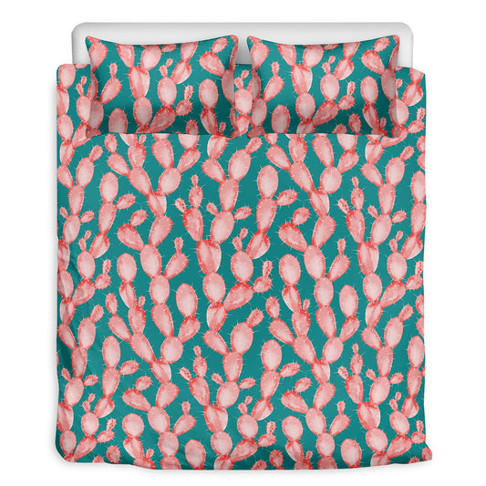 Pink Cactus Pattern Print Duvet Cover Bedding Set