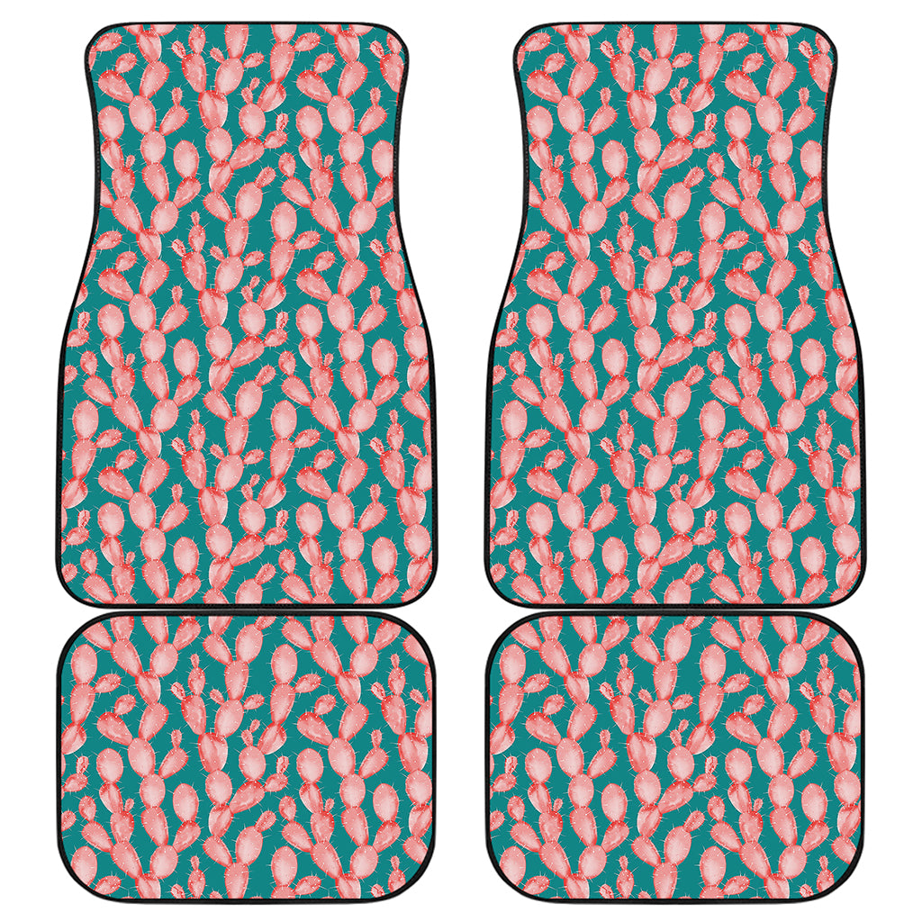 Pink Cactus Pattern Print Front and Back Car Floor Mats