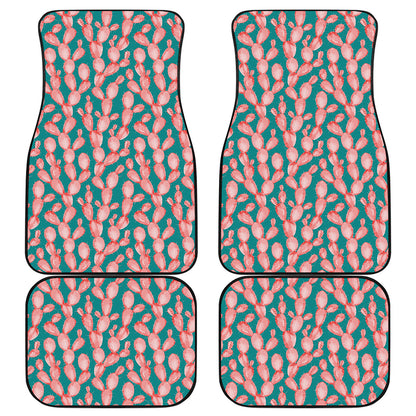 Pink Cactus Pattern Print Front and Back Car Floor Mats