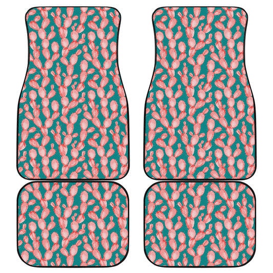 Pink Cactus Pattern Print Front and Back Car Floor Mats