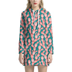 Pink Cactus Pattern Print Hoodie Dress