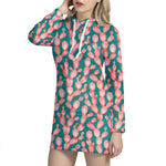 Pink Cactus Pattern Print Hoodie Dress