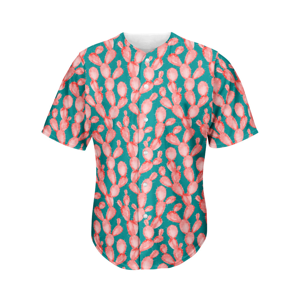 Pink Cactus Pattern Print Men's Baseball Jersey