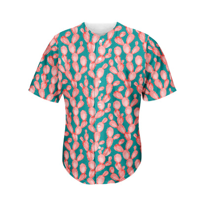 Pink Cactus Pattern Print Men's Baseball Jersey