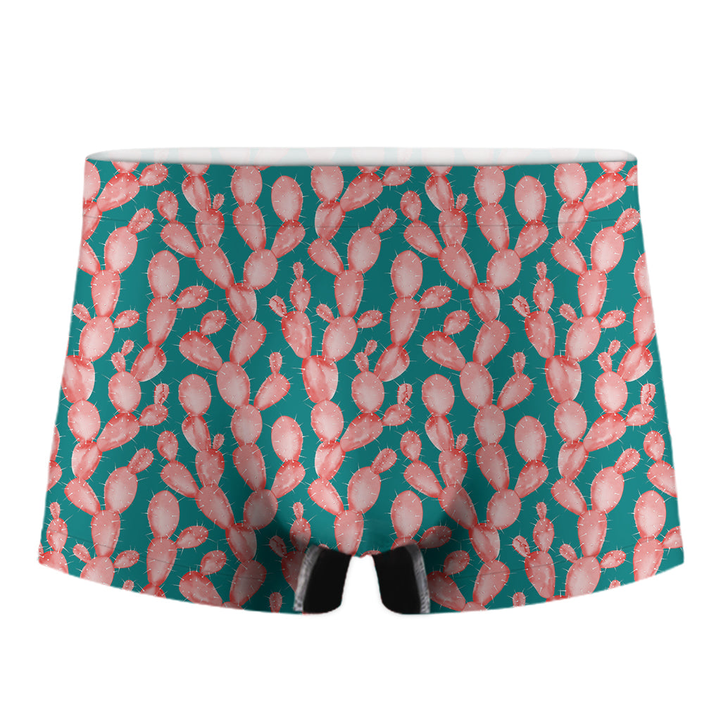 Pink Cactus Pattern Print Men's Boxer Briefs