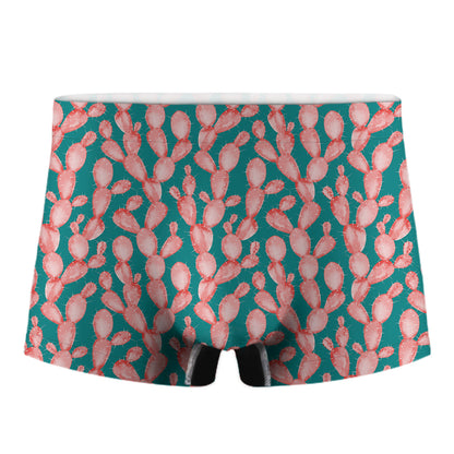 Pink Cactus Pattern Print Men's Boxer Briefs