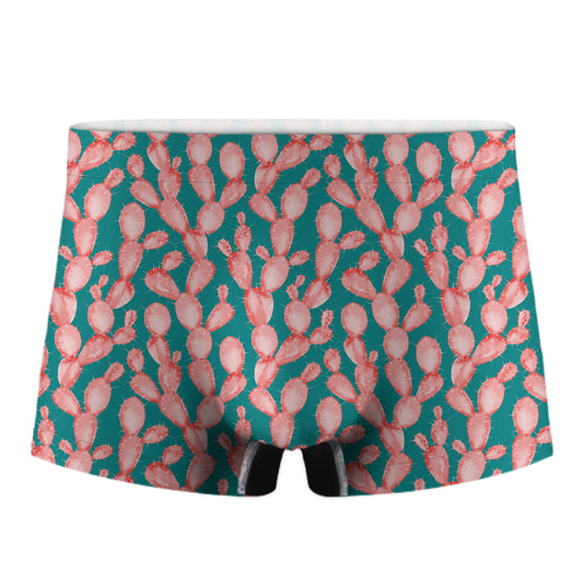 Pink Cactus Pattern Print Men's Boxer Briefs