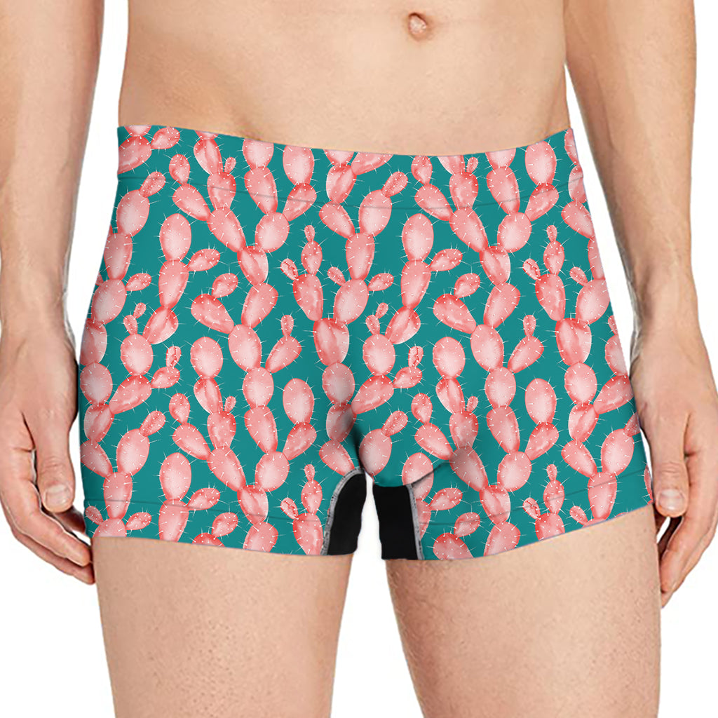 Pink Cactus Pattern Print Men's Boxer Briefs