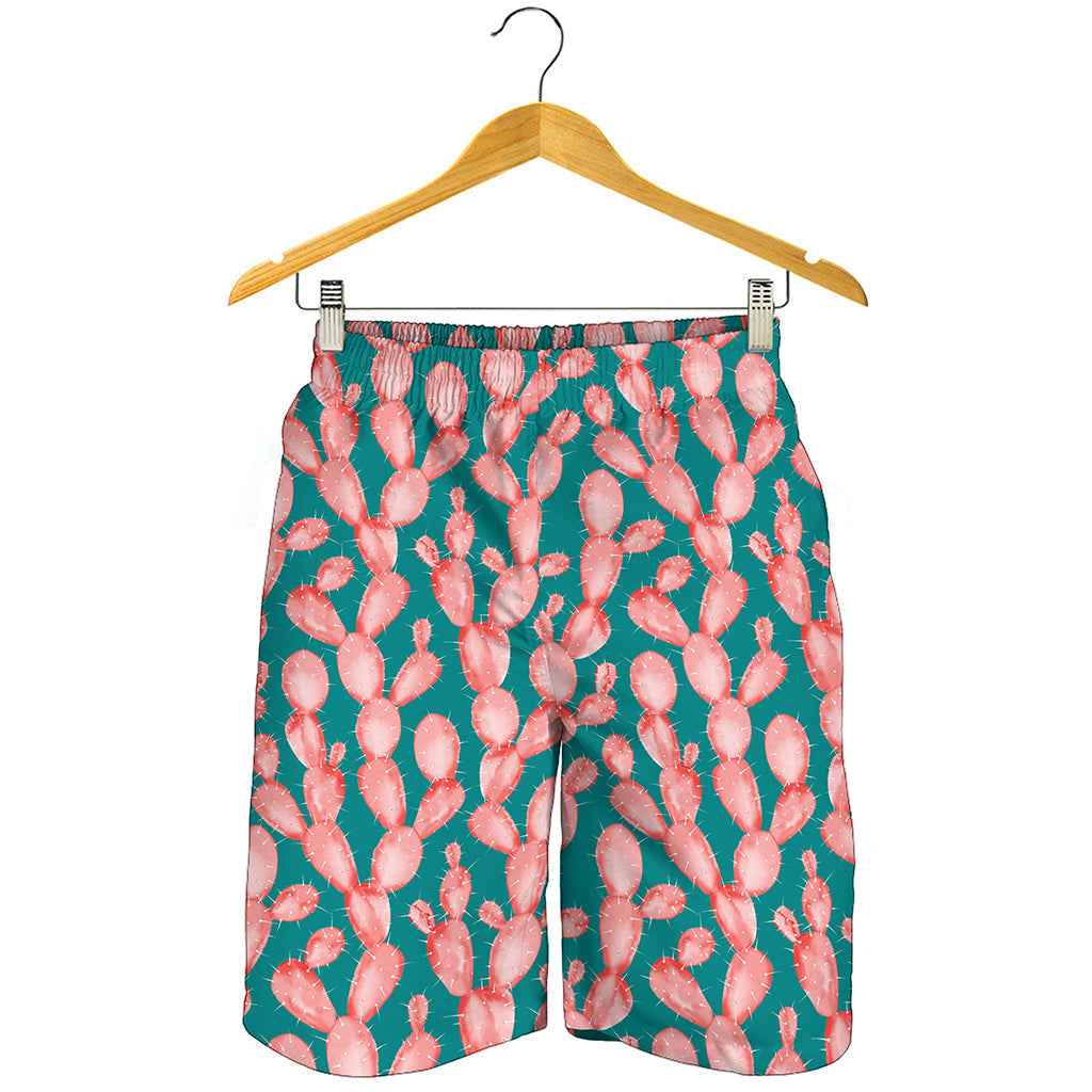 Pink Cactus Pattern Print Men's Shorts