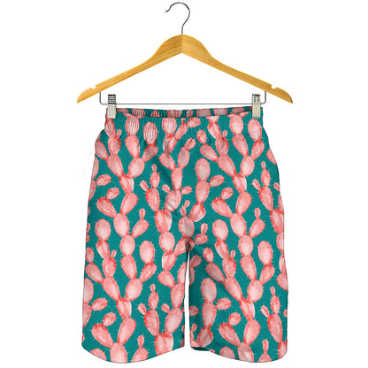 Pink Cactus Pattern Print Men's Shorts