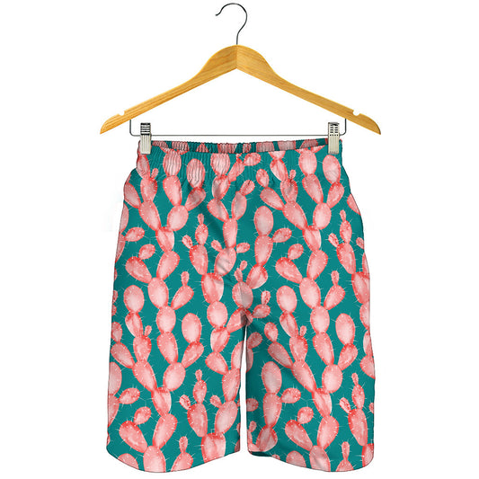 Pink Cactus Pattern Print Men's Shorts