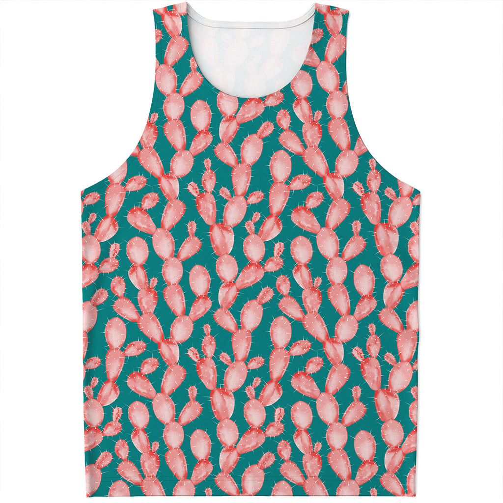 Pink Cactus Pattern Print Men's Tank Top