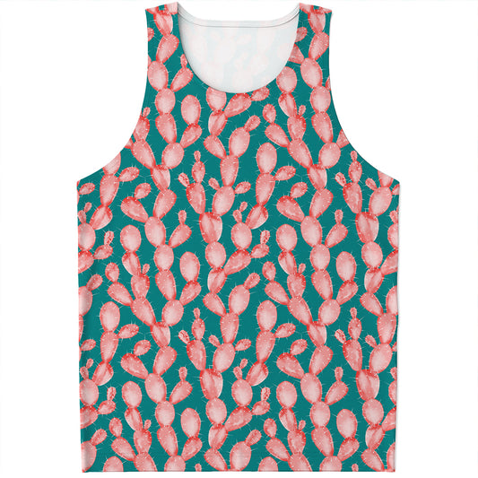 Pink Cactus Pattern Print Men's Tank Top