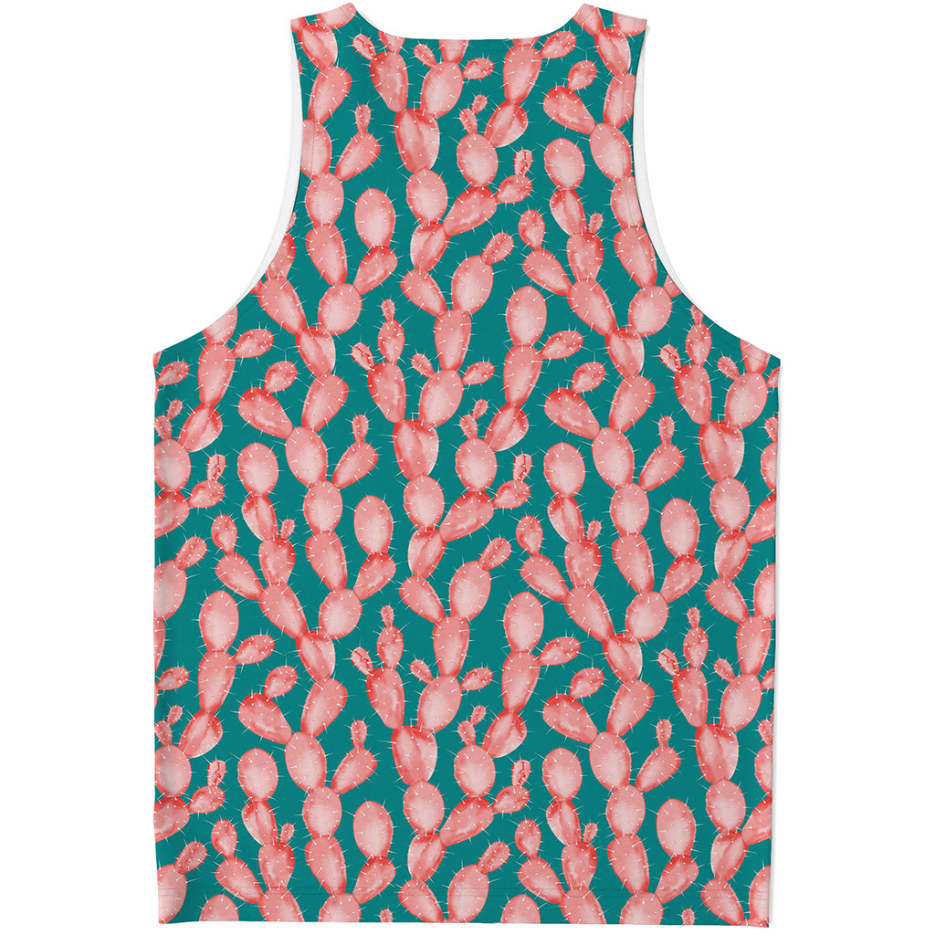 Pink Cactus Pattern Print Men's Tank Top