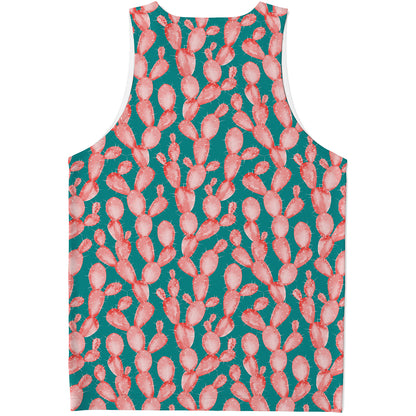 Pink Cactus Pattern Print Men's Tank Top