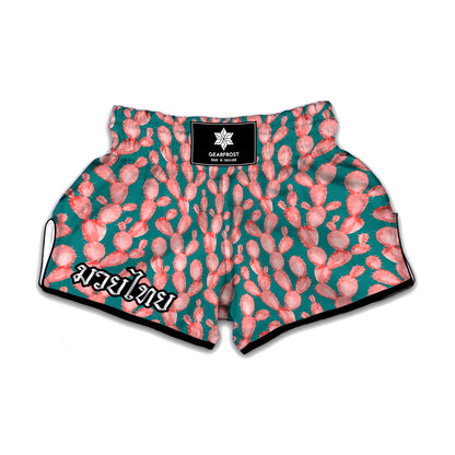 Pink Cactus Pattern Print Muay Thai Boxing Shorts