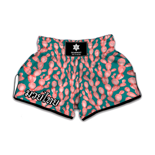 Pink Cactus Pattern Print Muay Thai Boxing Shorts