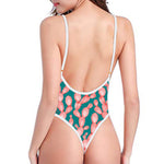 Pink Cactus Pattern Print One Piece High Cut Swimsuit