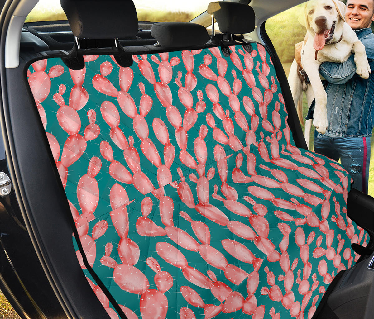 Pink Cactus Pattern Print Pet Car Back Seat Cover