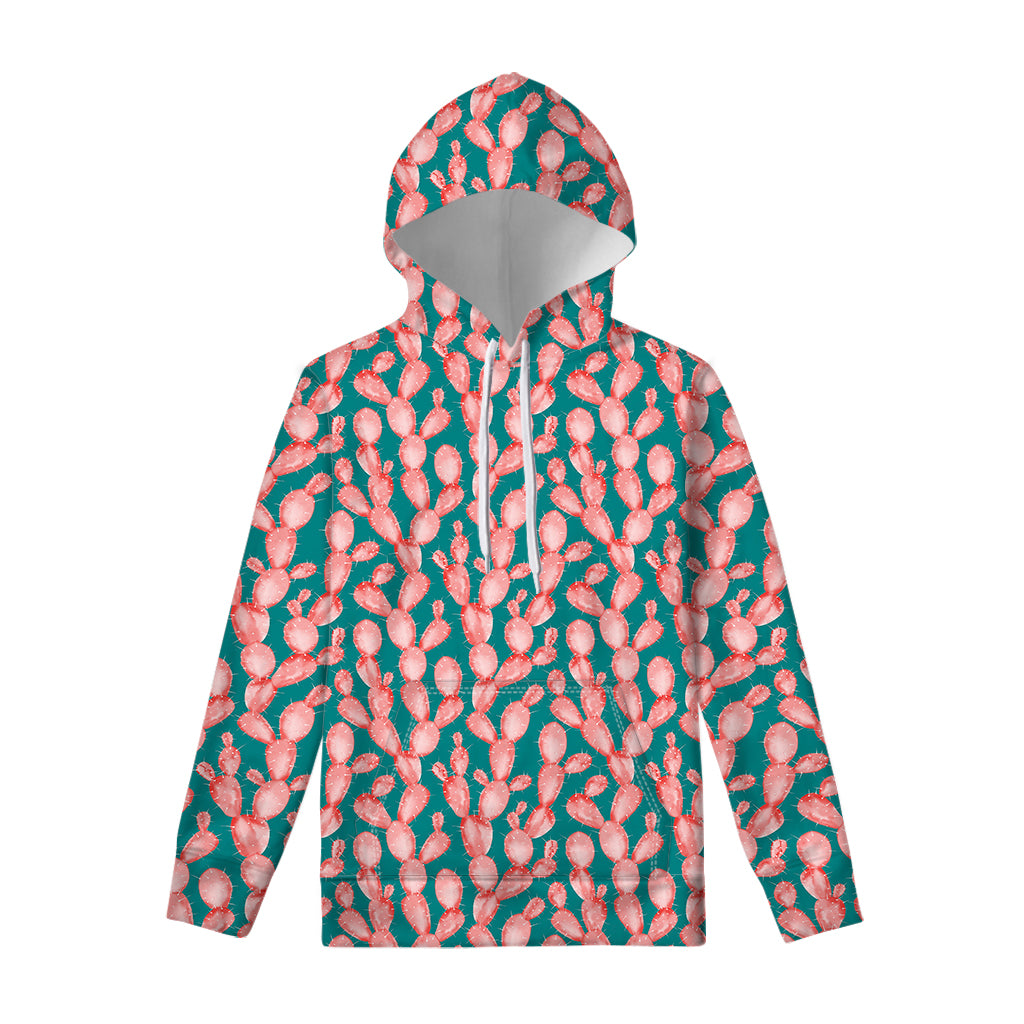 Pink Cactus Pattern Print Pullover Hoodie