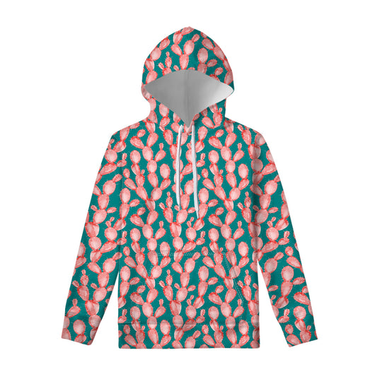Pink Cactus Pattern Print Pullover Hoodie