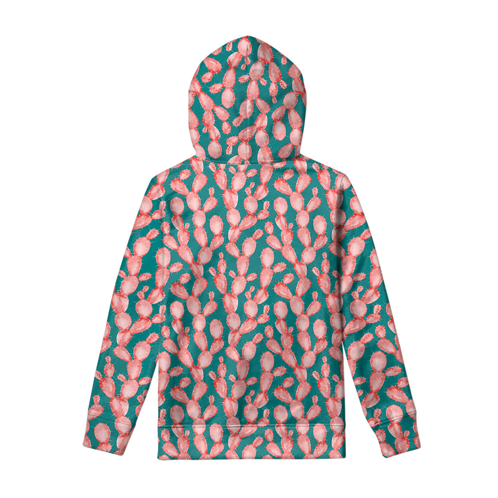 Pink Cactus Pattern Print Pullover Hoodie
