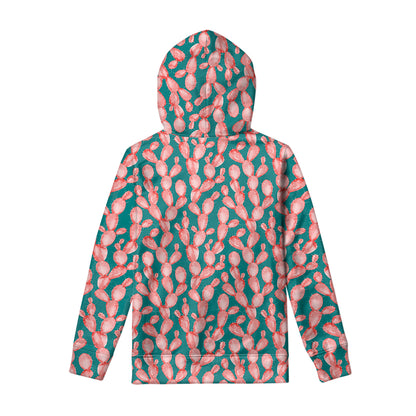 Pink Cactus Pattern Print Pullover Hoodie