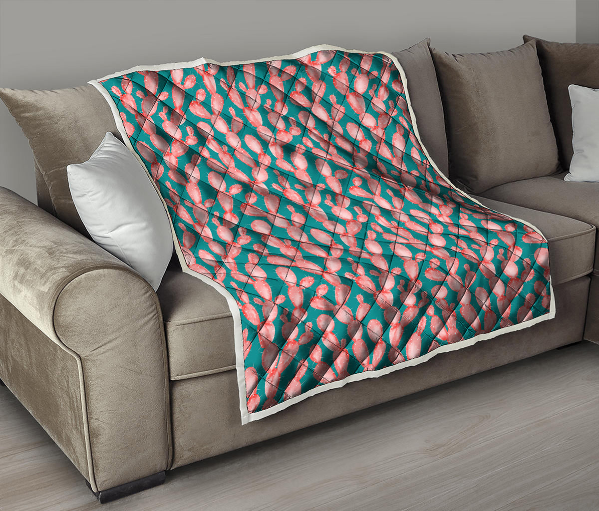 Pink Cactus Pattern Print Quilt