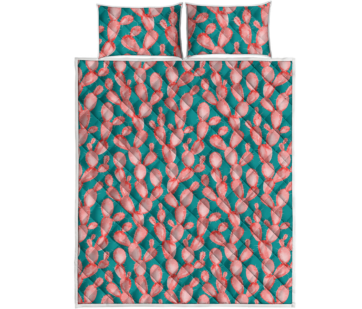 Pink Cactus Pattern Print Quilt Bed Set