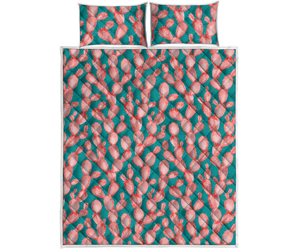 Pink Cactus Pattern Print Quilt Bed Set