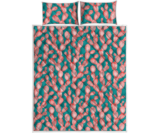 Pink Cactus Pattern Print Quilt Bed Set