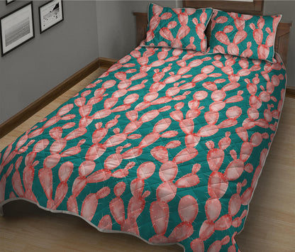 Pink Cactus Pattern Print Quilt Bed Set