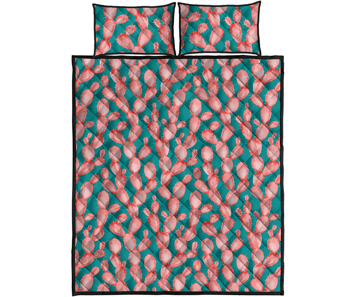 Pink Cactus Pattern Print Quilt Bed Set