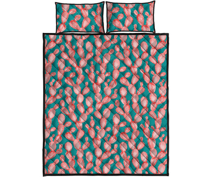Pink Cactus Pattern Print Quilt Bed Set