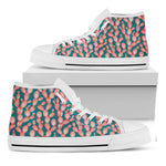 Pink Cactus Pattern Print White High Top Shoes