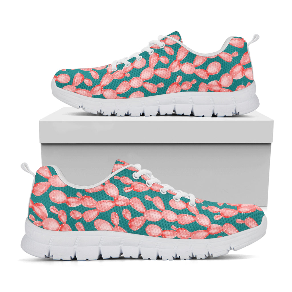 Pink Cactus Pattern Print White Sneakers